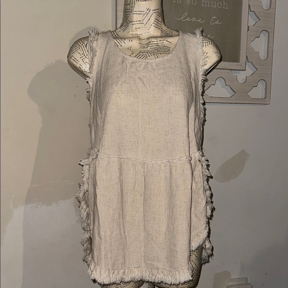 Umgee Cream Fringe Tank Top